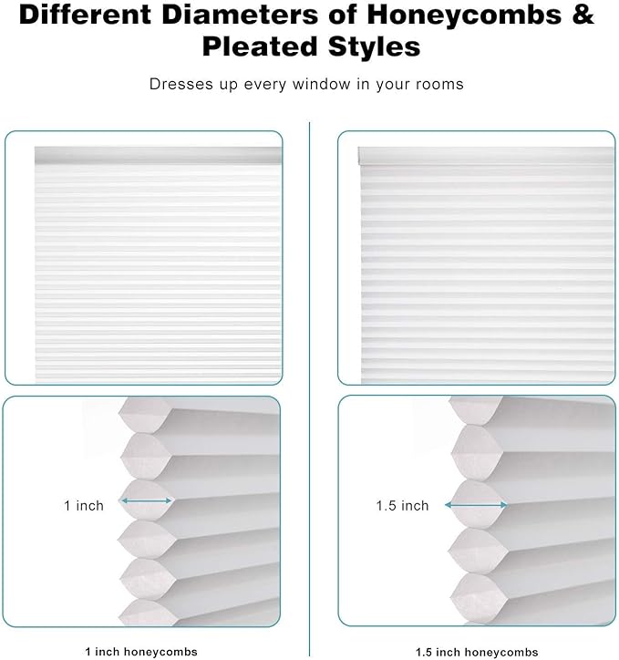Changshade Cordless Cellular Shades, Light Filtering Honeycomb Shades for Windows, Pull Down Pleated Blinds, Easy to Install for Indoor Windows and French Doors,55" W x 72" H, Grey