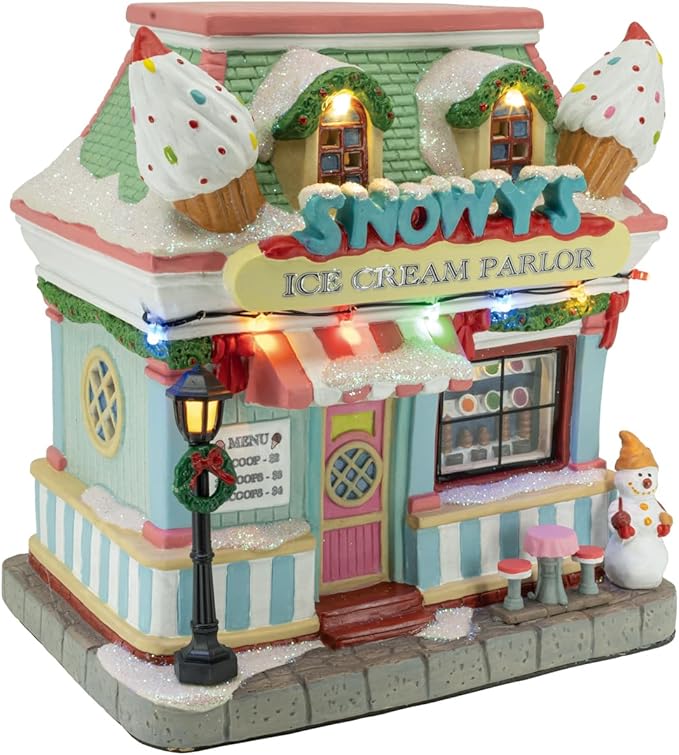 Snowy's Ice Cream Parlor Porcelain Christmas Village with LED Lights