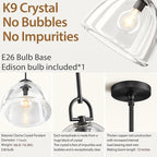 Crystal Black Pendant Lights Kitchen Island, 11" Crystal Dome Pendant Lighting, Modern Island Lights for Kitchen, Farmhouse Crystals Dome Black Pendant Light for Hallway Dining Room Bedroom