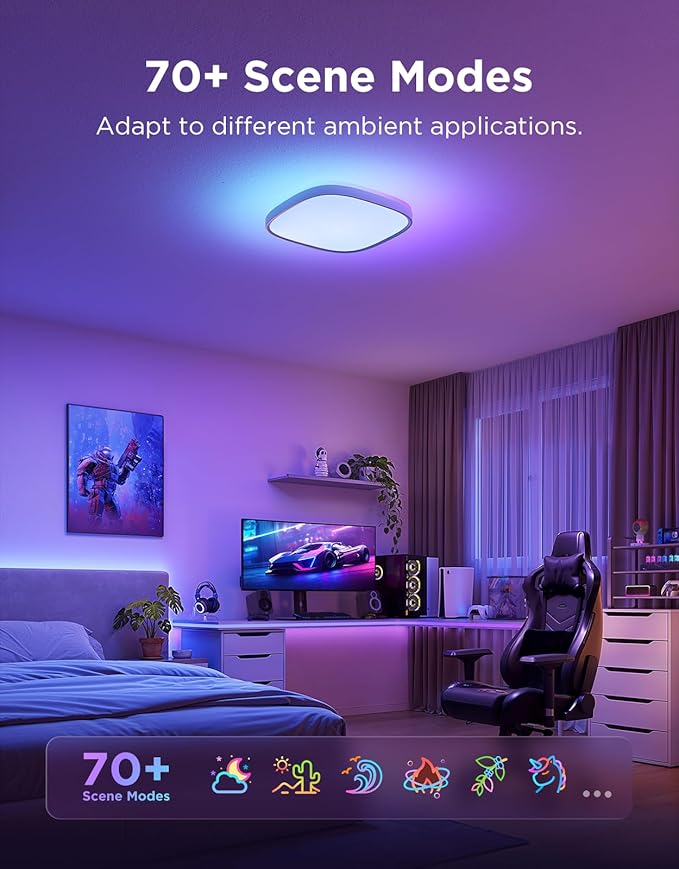 Govee Smart Ceiling Light, RGBIC LED Square Ceiling Light Fixture Works with Matter, 2400LM Flush Mount Light Fixture, DIY Colors, 2700K-6500K Dimmable for Bedroom, Living Room, 12 Inch, 1 Pack
