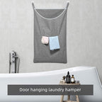 X-Large Hanging Laundry Hamper Bag, Door Hanging Hamper with Front Pocket Dirty Clothes Hanging Laundry Bag Large Size 35X22 inch Door Laundry Basket (Grey)