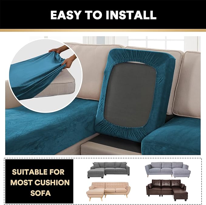 PrinceDeco Sectional Couch Covers 3 Pieces Velvet Sofa Covers L Shape Soft Couch Covers for Sectional Sofa Corner Sofa Cover Couch Cover for Dogs Washable (2 Seater + 1 Chaise,Deep Teal)