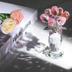 Glass Rose Flowers, Crystal Glass Figurines Rose Decorations for Home Gifts for Mom Wife Grandma, Crystal Flowers Collectible Ornament Mother's Day Thanksgiving Anniversary Birthday Gifts (Pink Rose)