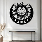 Sun and Moon Metal Wall Decor, Moon Phase Metal Wall Decor, Boho Celestial Wall Art, Celestial Sun Moon Wall Art, Large Sun Face Wall Hanging for Living Room, Outdoor (Silver, 38"x35"/96x90cm)