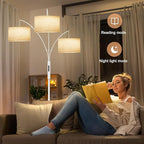 36W LED Arc Floor Lamp with 3 White Fabric Shades, 3000LM Super Bright Standing Lamp with Remote Control & Touch, Stepless Dimming, Individual Light Control for Living Room, Bedroom