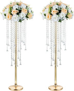 NUPTIO Gold Vase Wedding Centerpieces: 2 Pcs 29.5in Tall Crystal Flower Stand for Tables Elegant Metal Flowers Arrangement Vases for Weddings Birthday Party Anniversary Reception Home Decorations