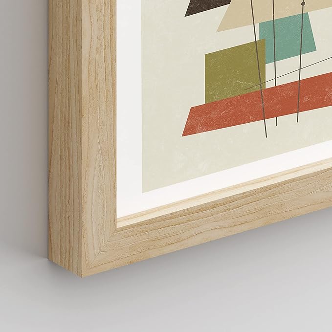 SIGNWIN Framed Mid-Century Modern 1960s Vintage Nordic Polygons Wall Art, Set of 4 Abstract Geometric Wall Decor Prints, Nature Wilderness Wall Décor for Living Room, Bedroom - 12"x16" Natural