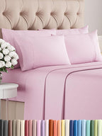 Queen Sheets Set 6 Piece - Includes 4 Pillowcases - Bed Sheets Queen Size - Soft Hotel Luxury Bedding - Cooling, Comfy and Breathable - 1 Flat & 1 Fitted & 4 Pillowcases w/ Deep Pockets - Light Pink