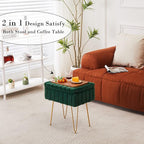 Wimarsbon Faux Mink Fur Storage Ottoman, Modern Soft Footstool, Storage Bench with Metal Legs, Vanity Seat, Fur Stool, Ottoman Coffee Table, Makeup Chair, Vanity Stools for Bedroom (Jade Green)