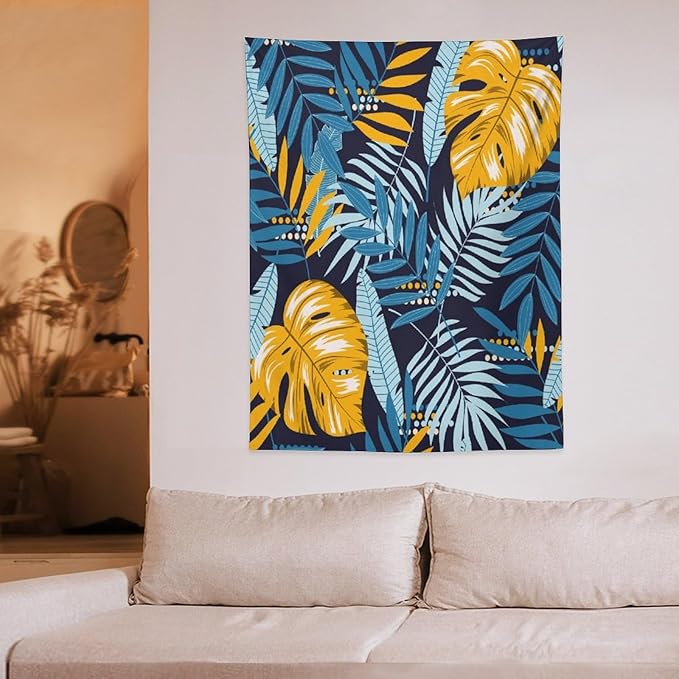 ICMOLYYENLO Palm Leaf Tapestry Wall Hanging, Tropical Leaves Plant Jungle Green Hawaiian Art Home Decor for Guest Bedroom Living Room Dormitory 50x60 Inch