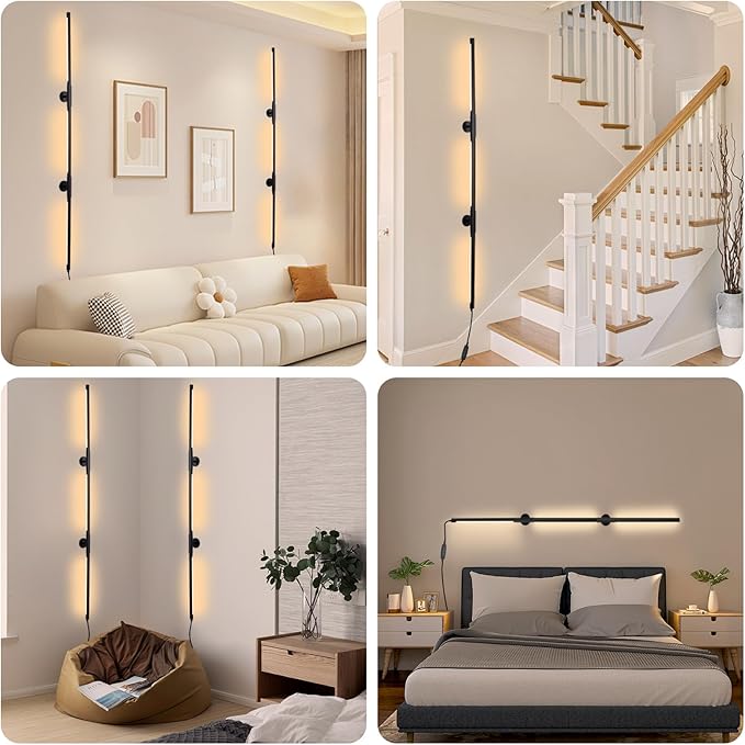 53.2 Inch Wall Lights, 360°Rotatable Wall Sconce, 3 Color Temperatures, Plug-in Dimmable Wall lamp for Bedroom, Living Room（2 Pack）