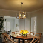 6-Light Modern Farmhouse Brushed Nickel Chandelier, Industrial Pendant Lights Kitchen Island, Hanging Dining Room Light Fixture, Metal Geometric Chandelier for Bedroom Hallway Entryway