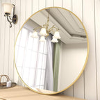 BEAUTYPEAK 18 Inch Round Mirror, Metal Frame Circle Mirror, Wall Mounted for Entryway, Bathroom, Vanity, Living Room, Gold
