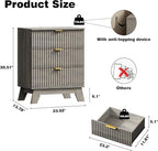 Fluted Nightstand with Charging Station, 24" Wide Bedside Table with 3 Large Storage Drawers, Modern Wood Side Table Night Stand, End Table Small Dresser for Bedroom, Living Room, Dorm, Grey