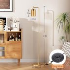 Floor Lamps for Living Room - Gold Standing Lamp with Amber Glass Shade, Modern Floor Lamp with LED Bulbs, Bright Industrial Floor Lamp for Bedroom, Farmhouse Tall Lamp for Office