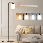 Floor Lamps for Living Room - Standing Lamp with Remote Control Glass Shade, Modern Floor Lamp with LED Bulbs, Bright Industrial Floor Lamp for Bedroom, Black Tall Lamp for Office