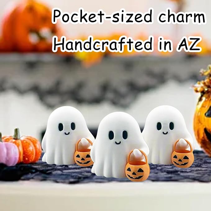 1 Pcs Halloween Ghost Figurine Resin Cute Sculpture Mini Statue Table Ornament Halloween Decorations Indoor Small White Spooky Pumpkin Ghost Decor Figurines for Table Desk Tray Shelf Bedroom