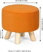 Asense Small Round Ottoman Foot Rest Stool Fabric Padded Seat Footstool Ottoman with Anti-Slip Wooden Legs (Orange,Fabric)