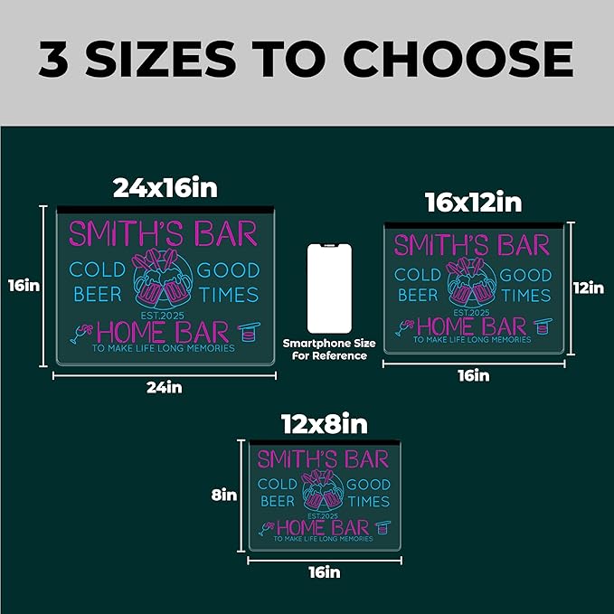 Personalized Bourbon Bar Signs with Your Name for home wall light up with personalized pub name, man cave accessories, beer themed neon customizable lighted sign