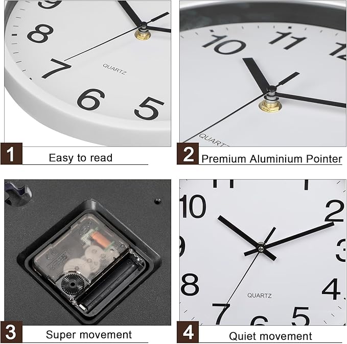 Inbagi 8 Pcs Wall Clock Large Silent Battery Operated Wall Clocks Modern Non Ticking Wall Clocks Bulk Decorative for Kitchen Office Living Room Home Bathroom Bedroom Classroom(White,10 Inch)