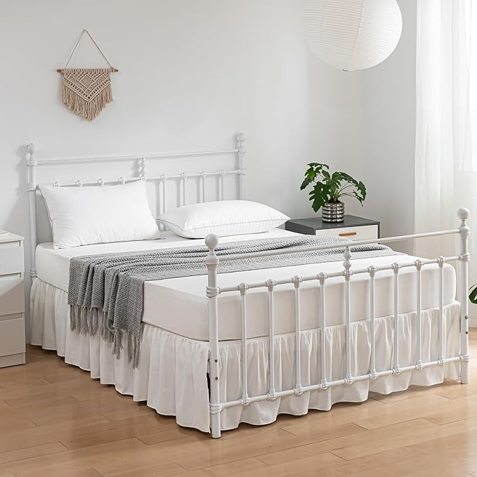 Bed Skirt Queen Size Ruffled Bed Skirt with Split Corners, 16 Inch Drop Dust Ruffle Bed Skirt with Platform, Ivory, Queen - 16" Drop