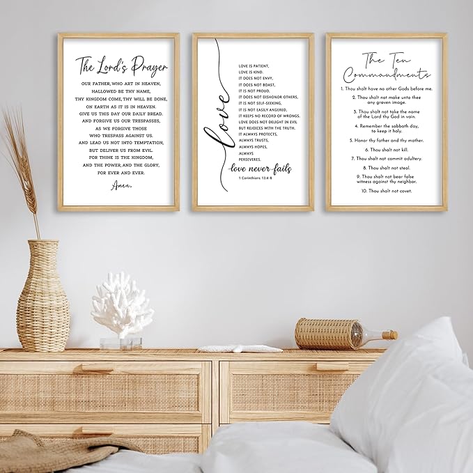 FZMHASLWW Scripture Bible Verse Wall Decor Art 16"×11" Set of 3 Christian Sign Wood Framed Wall Hanging (Wood)