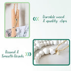 6 Feet Wooden Beads Garland with Clothespins Picture Cards Holder - Country Farmhouse Christmas Nursery Boho Holiday Decorations with Clips