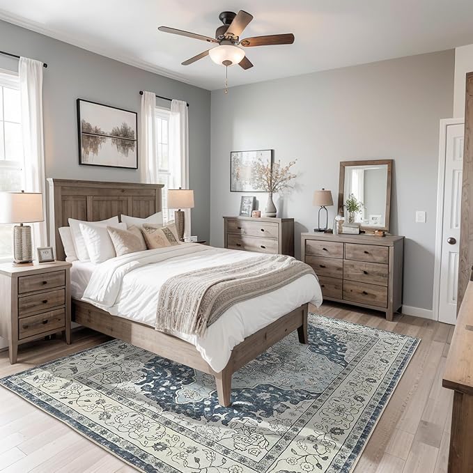 Topllen Washable Area Rug - 4'x6' Boho Living Room Rug, Non-Slip Soft Rugs Indoor for Bedroom Dining Room Office, Vintage Throw Carpet Stain Resistance (Blue, 4x6ft)