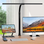 LED Desk Lamp for Home Office - 24W Computer Lamp with Remote Control, Dual Head Desk Light Bar with Clamp, 5 Color & Brightness Adjustable, Tall Flexible Task Monitor Lighting, Black