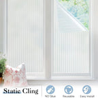 Haton Reeded Glass Window Privacy Film, Frosted Glass Window Film, Static Cling UV Blocking Stickers, Decorative Removable Cover for Bathroom Door Office, Non Adhesive 35.4" x 78.7"