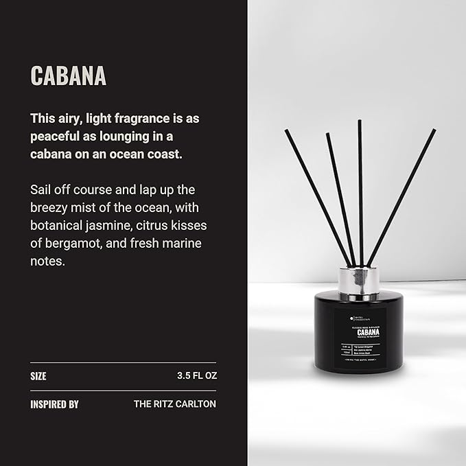 Cabana Reed Diffuser Set, Luxury Hotel Inspired Home Diffuser with Hints of Marine, Bergamot, and Jasmine, Lasting 4 Month Longevity, 100mL