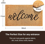 KANKUN Coco Coir Door Mat with Heavy Duty Backing, Welcome Doormat (17" x 30"), Doormat Entrance (Welcome3)