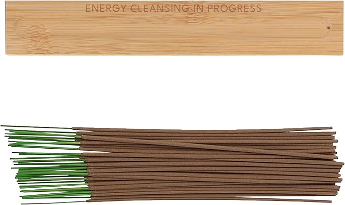 Premium Sage Incense Sticks with Energy Cleansing Engraved Wood Holder - Charcoal Free, Clean, Non Toxic - Negative Energy Protection, Purification - New Home Spiritual Smudging Incenses, 30 Sticks