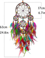 Large Dream Catcher Wall Decor Colorful Dream Catchers with Wooden Bead Handmade Feather Dreamcatcher Wall Hanging Ornament for Bedroom Living Room Home Decor