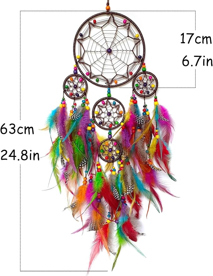 Large Dream Catcher Wall Decor Colorful Dream Catchers with Wooden Bead Handmade Feather Dreamcatcher Wall Hanging Ornament for Bedroom Living Room Home Decor