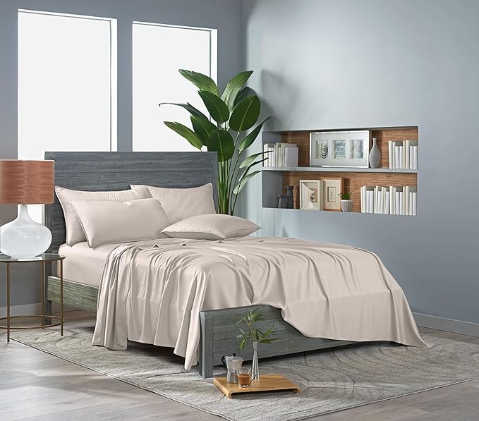 Pure Bamboo King Sheets, Genuine 100% Organic Viscose Derived from Bamboo Bed Sheet Set, Luxuriously Soft & Cooling, Double Stitching, Lifetime Quality Promise (King, Creme)