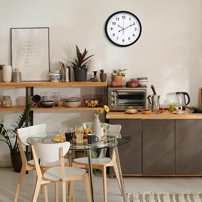 LEIKE Metal Wall Clock 16IN Black, Retro Silent Quartz Battery Operated, Decorative for Patio, Kitchen, Living Room, Bedroom, Pool