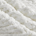 Carriediosa Chunky Knit Throw Blanket 60" X 80" Twin, 100% Hand Made Large Chenille Loop Yarn Soft Fluffy Throws for Couch Sofa Bed, Big Crochet Cozy Heavy Thick Cable Woven Blankets, Snow White