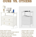 27 inch Wide Night Stand Set 2 with Charging Station, Bedside Table with Open Shelf, 2 Drawers Small Wood Dresser, Modern Wood Nightstand for Bedroom/Living Room (White)