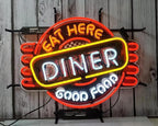 Eat Here Diner Good Food Glass Neon Signs,Neon Signs Beer Bar Club Bedroom for Office Hotel Pub Cafe Neon Light Art Wall Lights 24 X 20 Inches