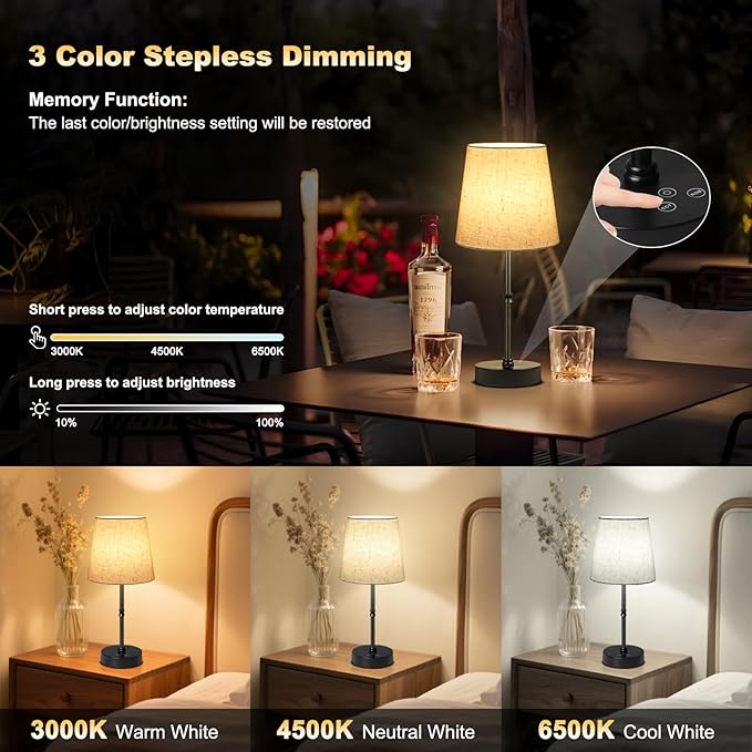 Cordless Table Lamp,5000mAh Rechargeable Battery Operated Desk Lamp,3 Colors & 7 RGB Stepless Dimmable,Portable Wireless Touch Bedside Night Light for Restaurant,Home,Decor Party,Flaxen Shade