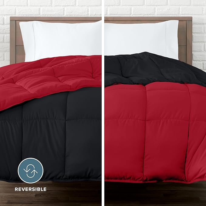Bare Home King/California King Comforter - Reversible Colors - Goose Down Alternative - Ultra-Soft - Premium 1800 Series - All Season Warmth - Bedding Comforter (King/Cal King, Black/Red)