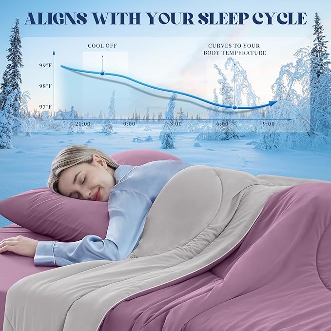 Cooling Comforter King Size, Double-Sided Cooling Blanket for Hot Sleepers & Night Sweats, Arc-Chill Q-Max > 0.4 Breathable Ice Blanket, Lightweight Cold Comforter (108''x90'', Muted Pink)