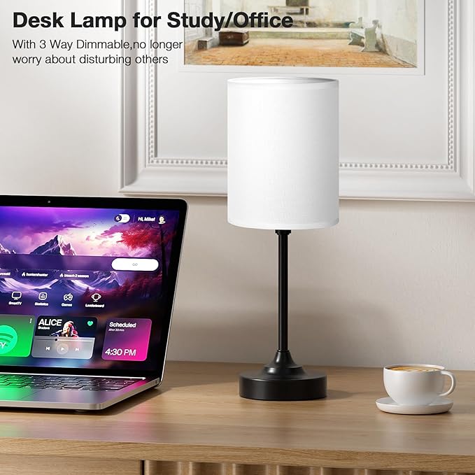 Touch Bedside Table Lamps for Bedroom - 3 Way Dimmable Black Nightstand Lamp, Small Desk Lamp for Office, Living Room, Dorm Room, Reading