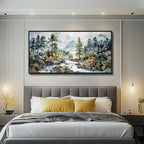 PHAOHUAXM Large Wall Art For Bedroom Wall Decor For Living Room Office Home Decoration Rivulet View Painting Forest Tree Landscape Watercolour Canvas Pictures Ready To Hang Black Framed 20x40 In