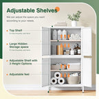 Letaya Storage Cabinet with Doors and Shelves,Small Freestanding Bathroom Floor Metal Cabinets -White