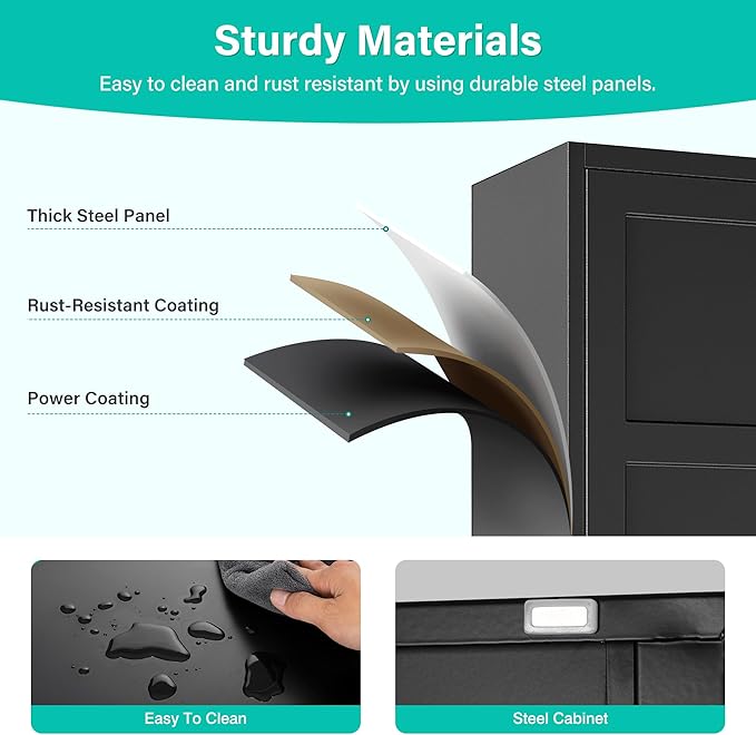 Metal Storages Cabinet with 2 Doors and 5 Shelves,Tall Storage Cabinet,Large Cupboard Closet,Pantry Storage Cabinet for Home,Office,Bathroom,Dining/Living Room (Black, 71" H)