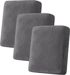 H.VERSAILTEX Velvet Stretch Couch Cushion Cover Plush Cushion Slipcover for Chair Loveseat Sofa Cushion Furniture Protector Seat Cushion Sofa Cover (3 Piece Sofa Cushion Covers, Grey)