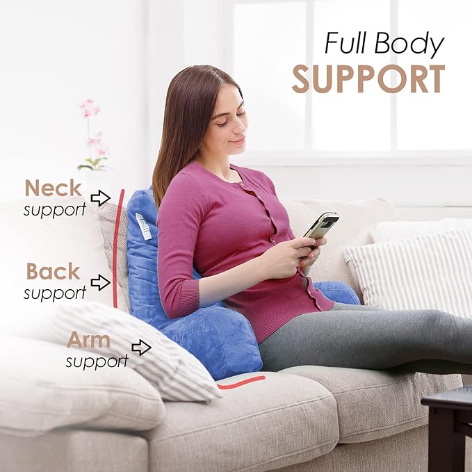 Nestl Reading Pillow Standard Bed Pillow, Back Pillow for Sitting in Bed Shredded Memory Foam Chair Pillow, Reading & Bed Rest Pillows Calm Blue Back Pillow for Bed, Bed Chair Arm Pillow with Pockets