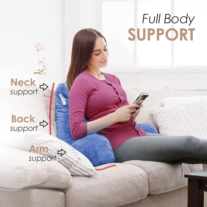 Nestl Reading Pillow for Kids, Small Bed Pillow, Back Pillow for Sitting in Bed, Memory Foam Chair Pillow, Reading & Bed Rest Pillows, Calm Blue Back Pillow for Bed, Arm Pillow with Pockets